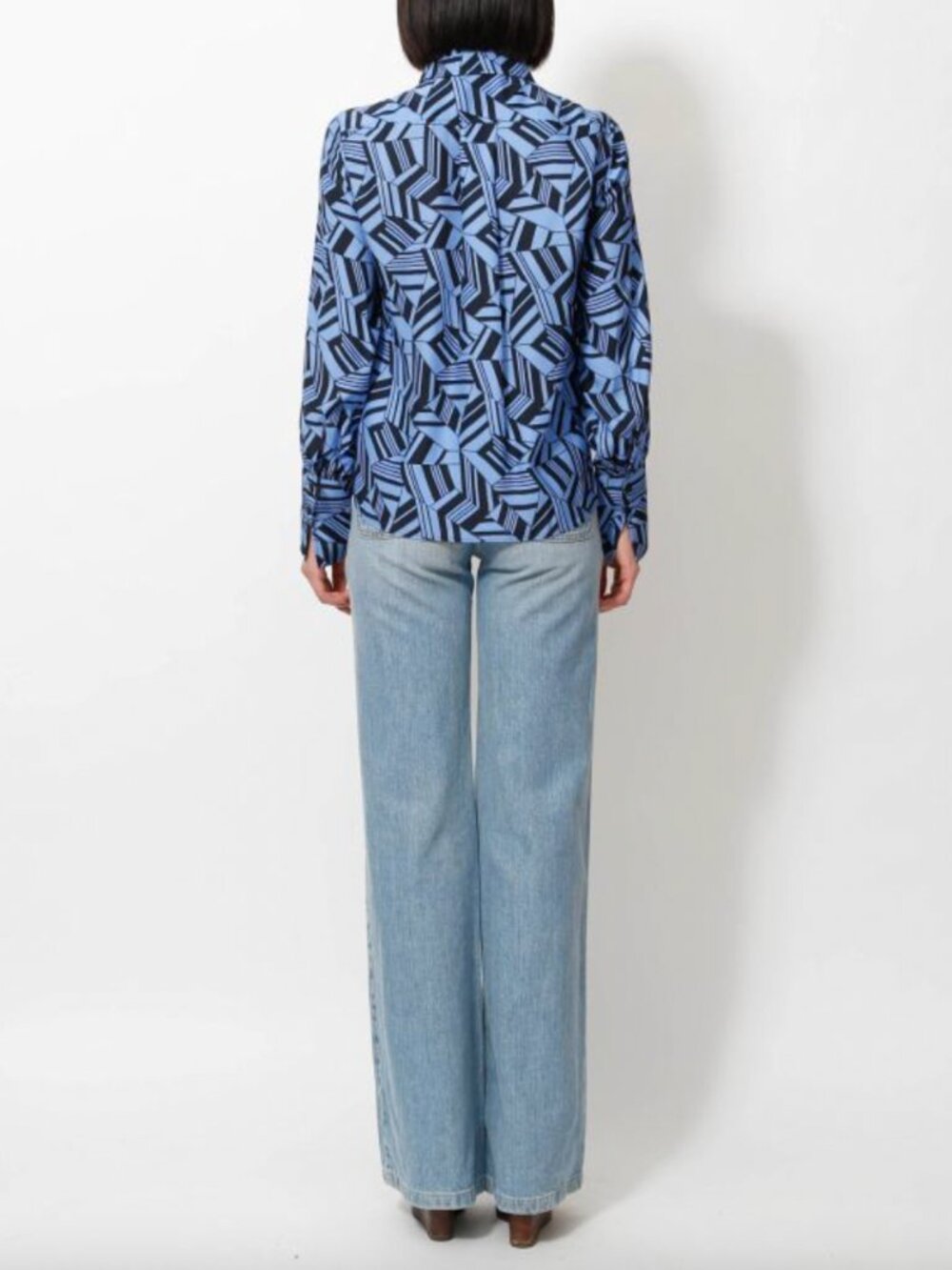 $1490 Chloe FW 2018 Blue Geometric Silk Blouse Top size 4/36 - Picture 3 of 13